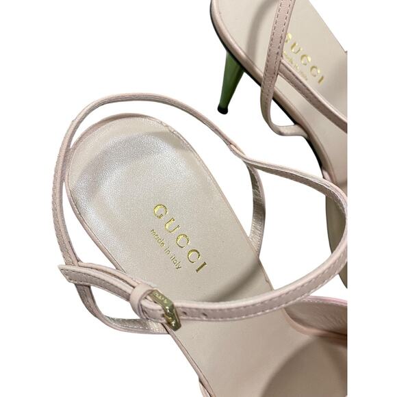 Gucci Blondie Leather Light Pink Sandal 85mm 38.5 Gold Interlocking G - Picture 3 of 8